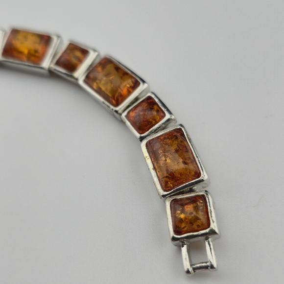 18KGP Amber Link Bracelet 7" Rectangular Gemstones Gold Plated Statement Jewelry - Picture 12 of 12